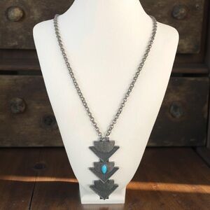 Long Unisex Tribal Chain Necklace / Silver & Turquoise